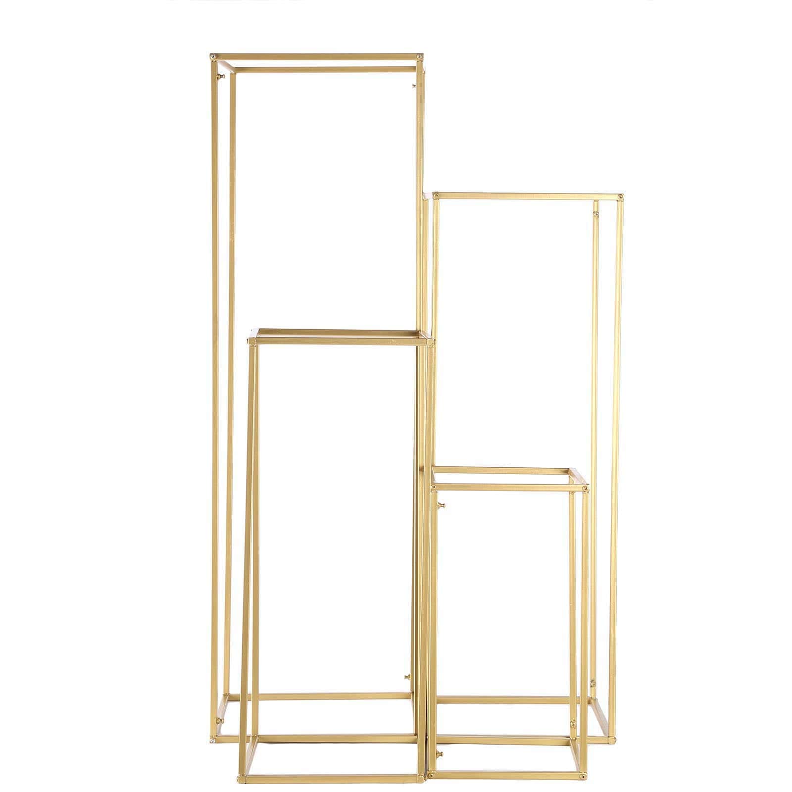 Set of 4 Metal Flower Stands Frame Wedding Column Centerpieces Matte Gold - Durable Display 16"/24"/32"/40"