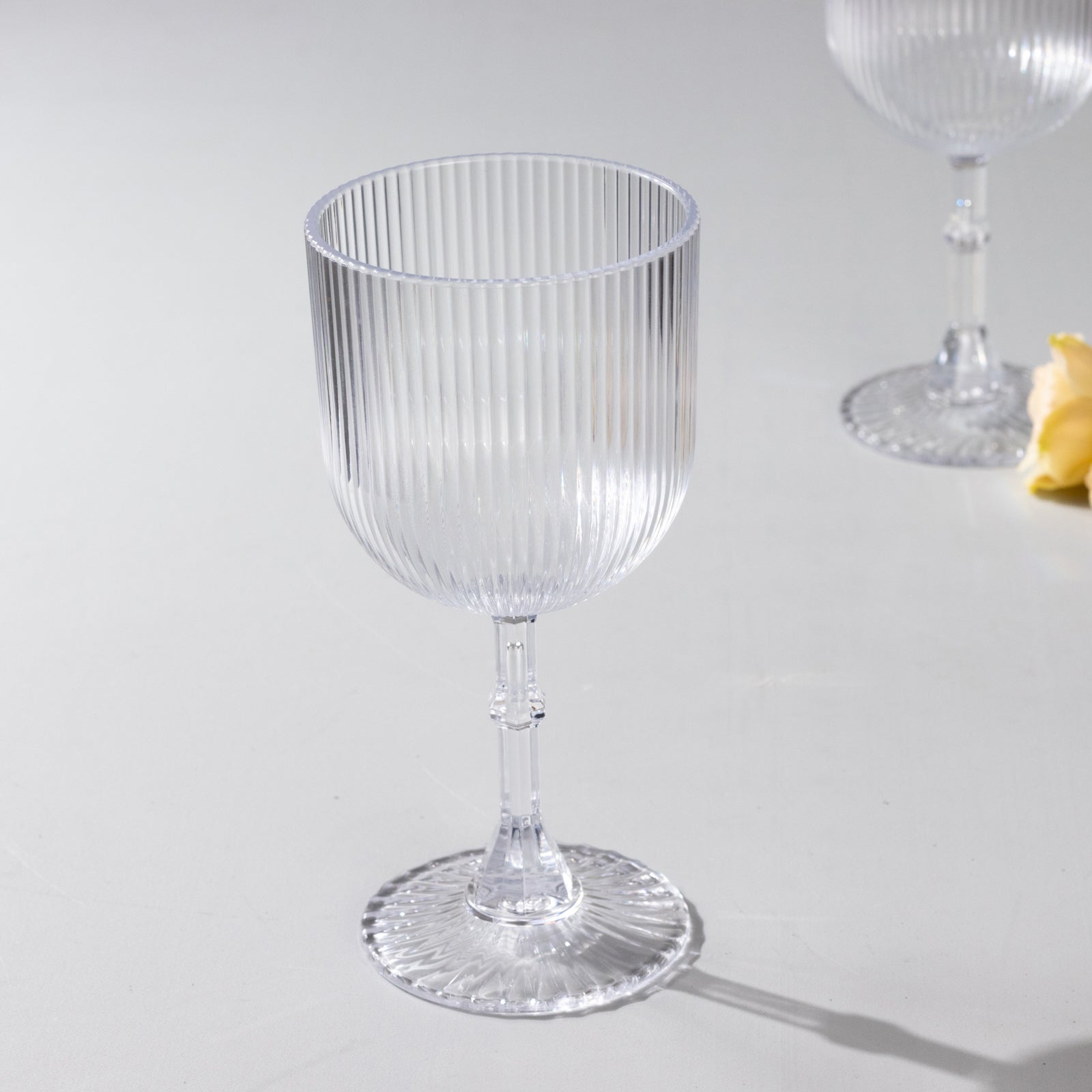 12-Pack Plastic Goblets Clear Vintage Ribbed Pattern - Reusable Shatterproof Glassware 9oz