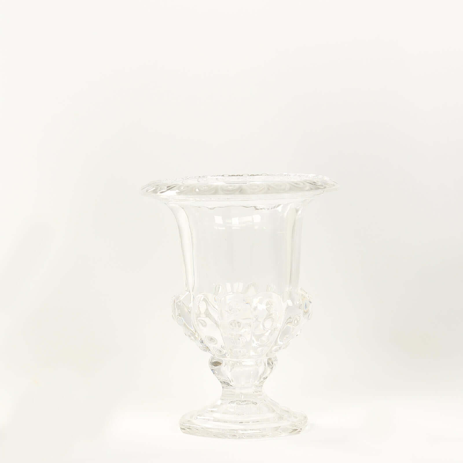 2-Pack Glass Mini Pedestal Flower Vases in Classic Roman Urn Style Clear - Sophisticated Wedding Table Centerpieces 8"