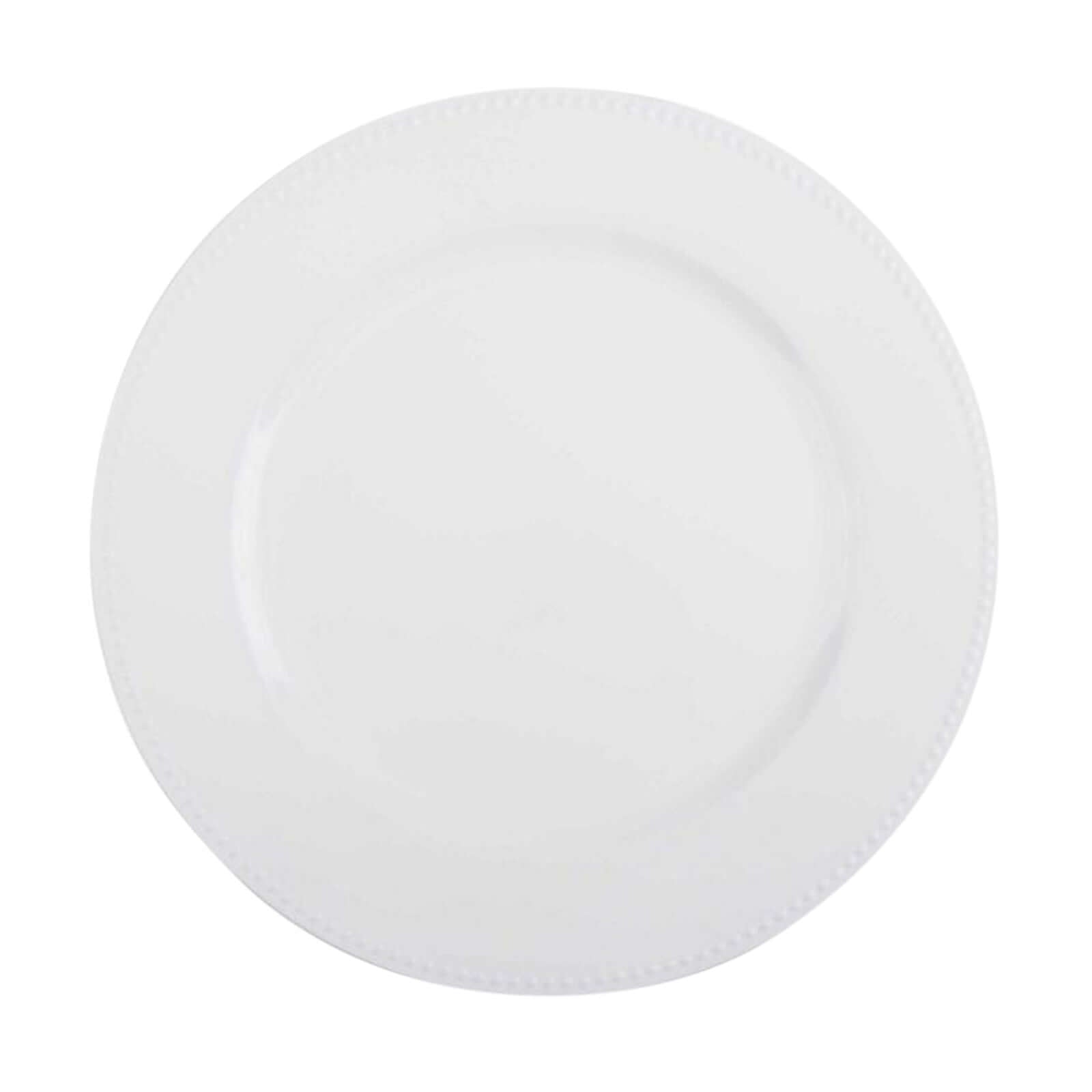 6-Pack Acrylic Round Charger Plates 13" in White with Beaded Rim, Dinner Charger Event Tabletop Decor