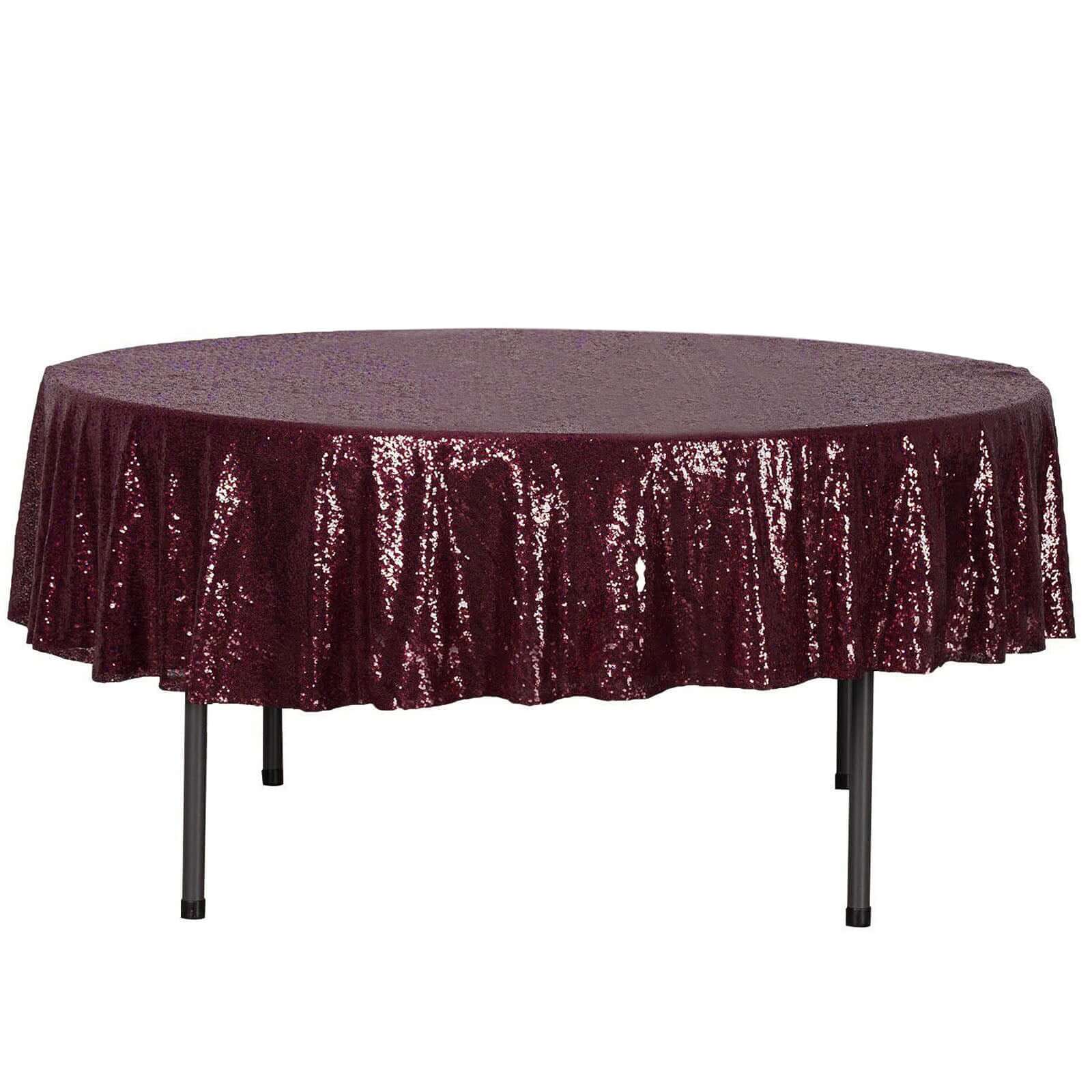90" Burgundy Sequin Round Tablecloth
