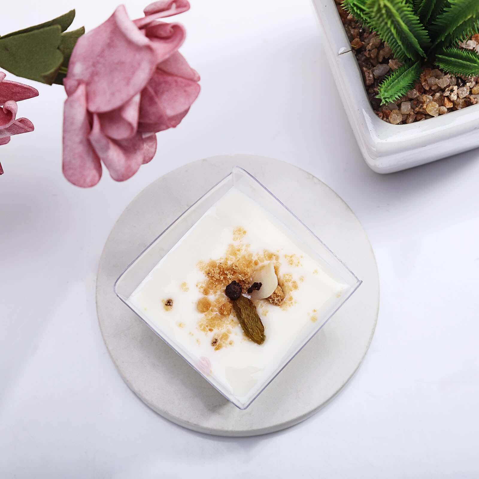 12 Pack 3oz Clear Square Plastic Dessert Cups, Disposable Snack Cups