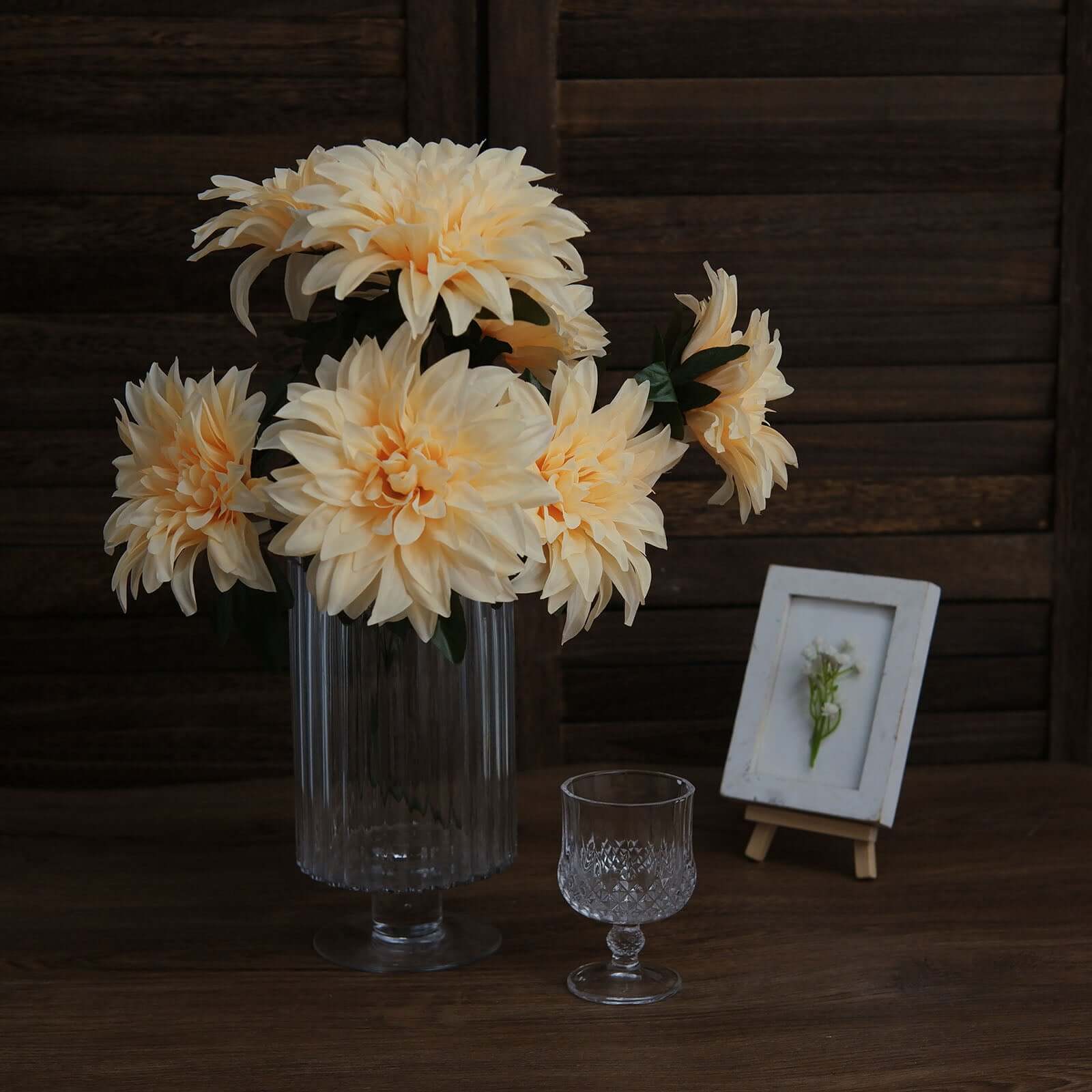 2 Bushes 20" Cream Large Head Artificial Dahlia Bouquet, Silk Bridal Flower Decorations