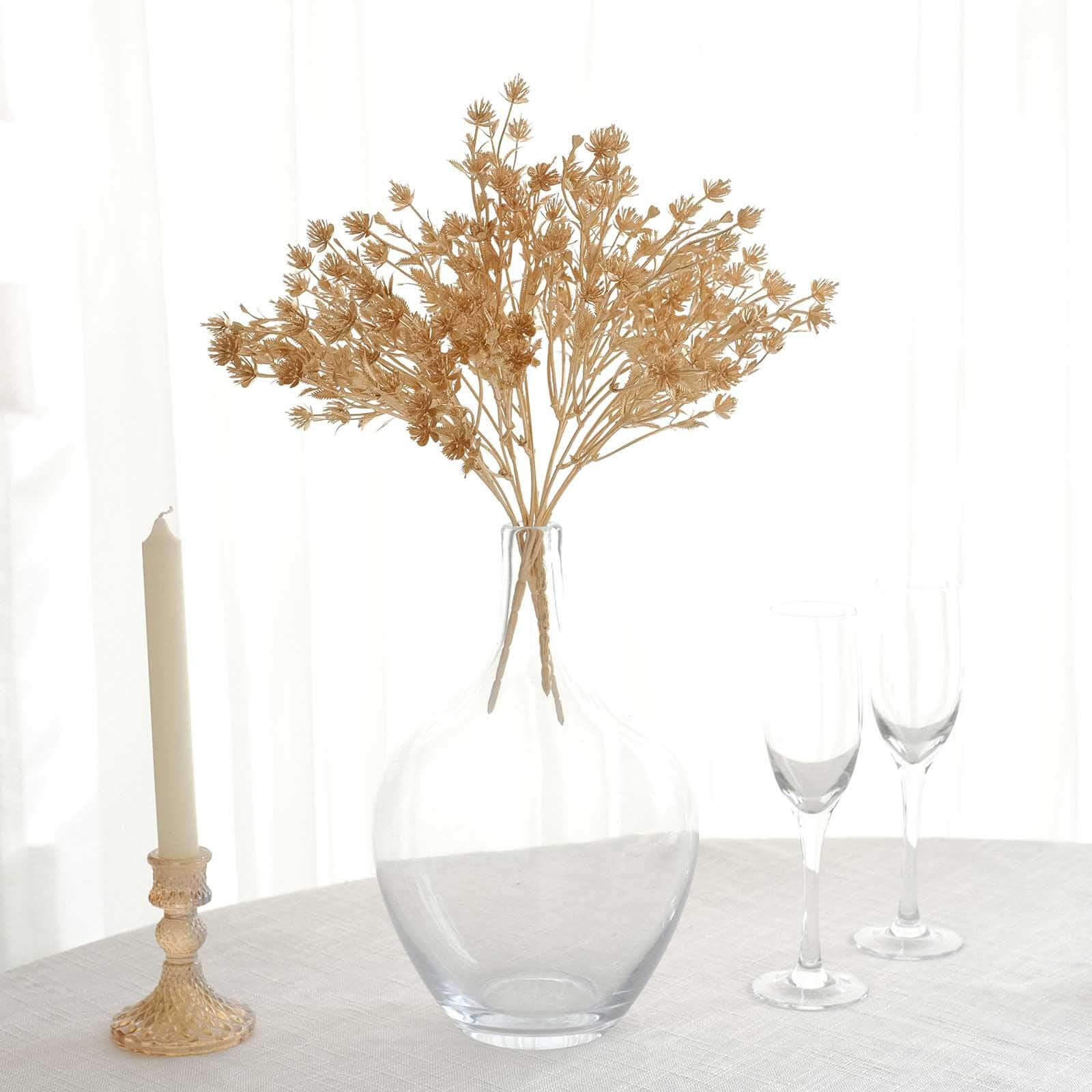 4-Pack Artificial Baby's Breath Flower Bouquet Metallic Gold - Decorative Faux Gypsophila Floral Bush Bouquet Fillers for Stunning Event Decor & Centerpieces 13"