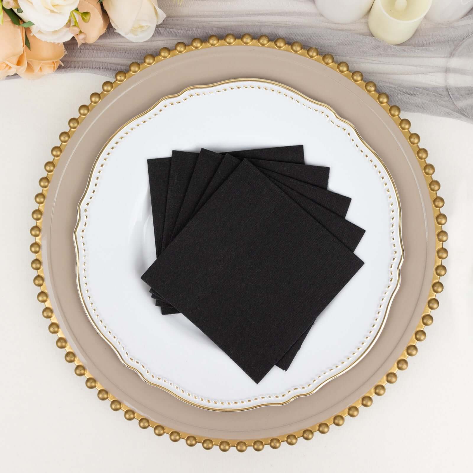 20-Pack Paper Linen-Like Cocktail Napkins Black - Disposable 5"x5" Airlaid Soft Napkins for Events