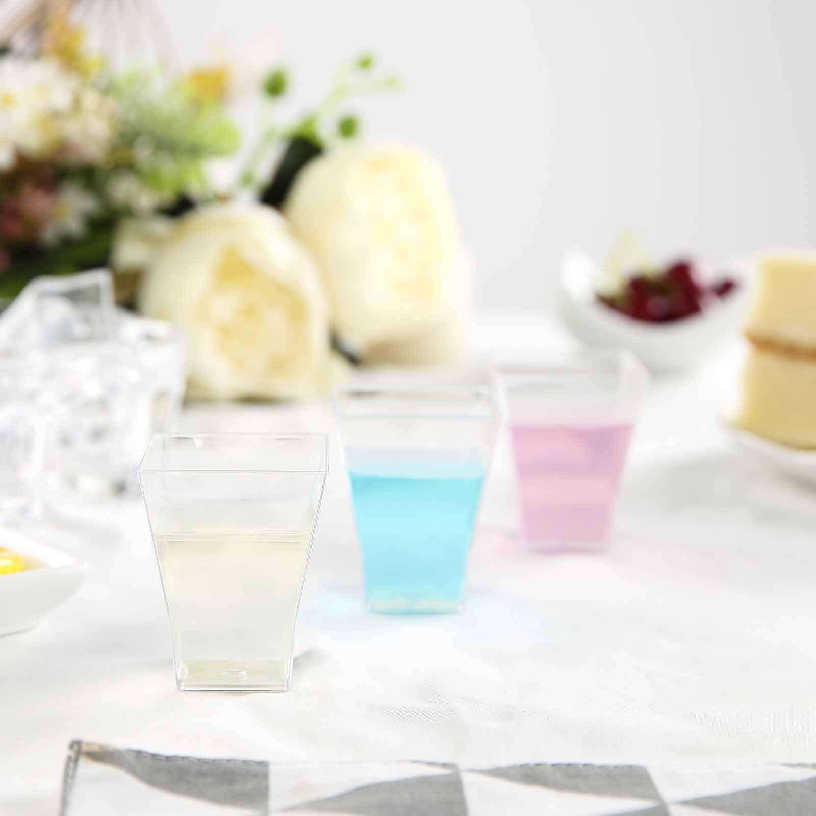 24-Pack Plastic Shot Glasses Clear Super Chic Square - Durable Disposable Glasses for Drinks 2oz