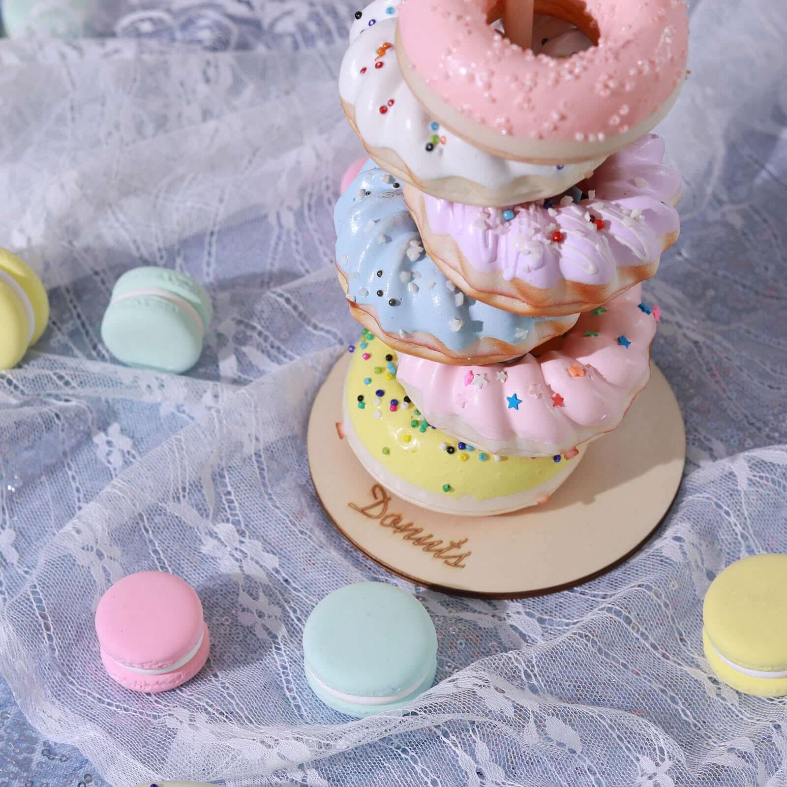 2-Pack Wooden Donut Stand Tower - Detachable Doughnut Rack Holder for Rustic Chic Dessert Tables