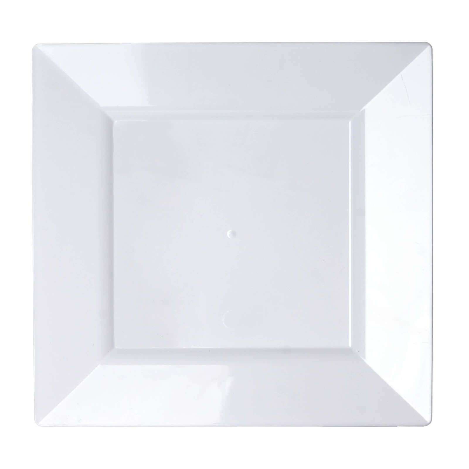 10-Pack Plastic Dinner Plates Glossy White Square with Wide Rim - Sturdy Disposable Party Plates 10"