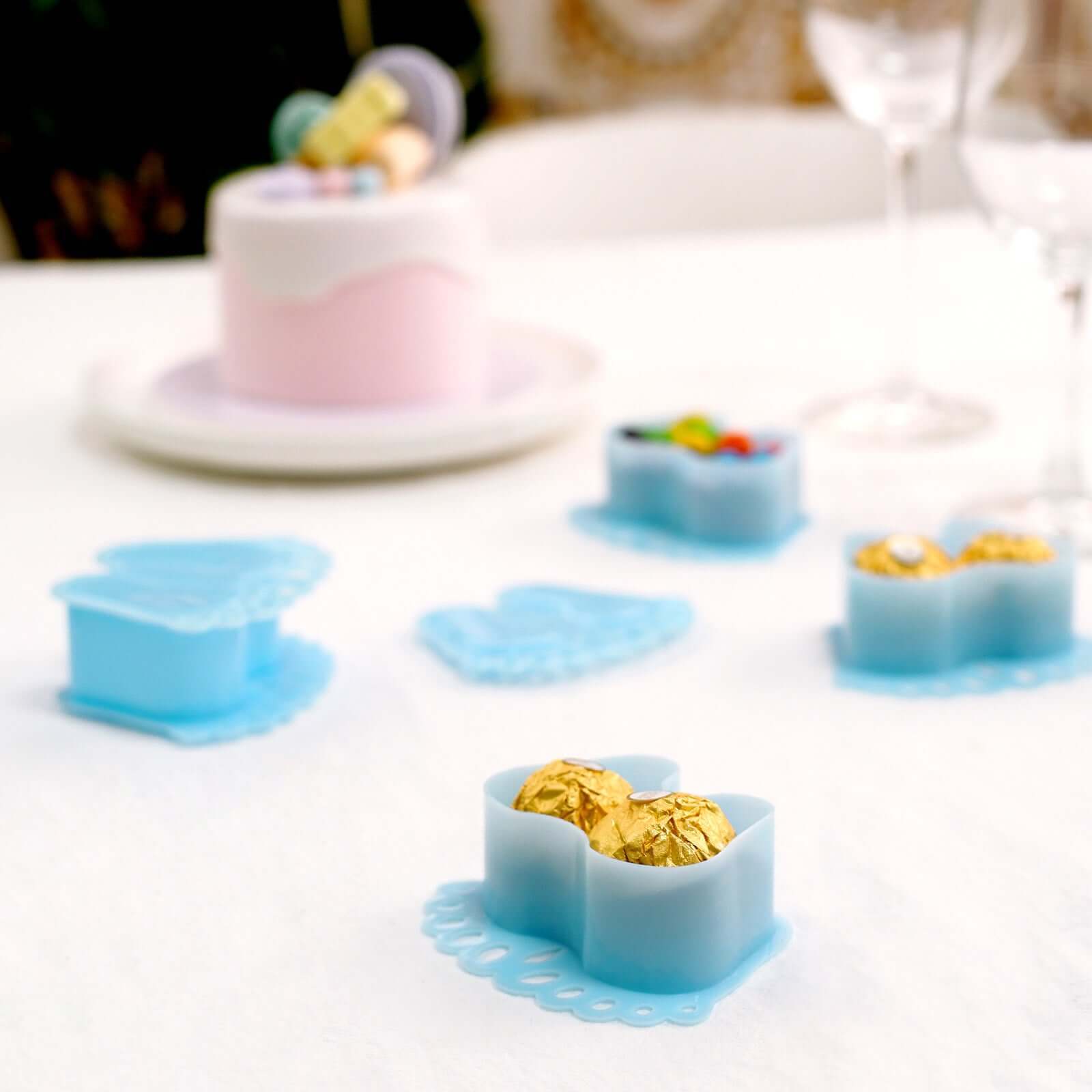 12-Pack Fillable Mini Candy Container in Baby Feet Style Clear/Light Blue - Unique Candy Treat Favor Boxes for Baby Shower 3.5"