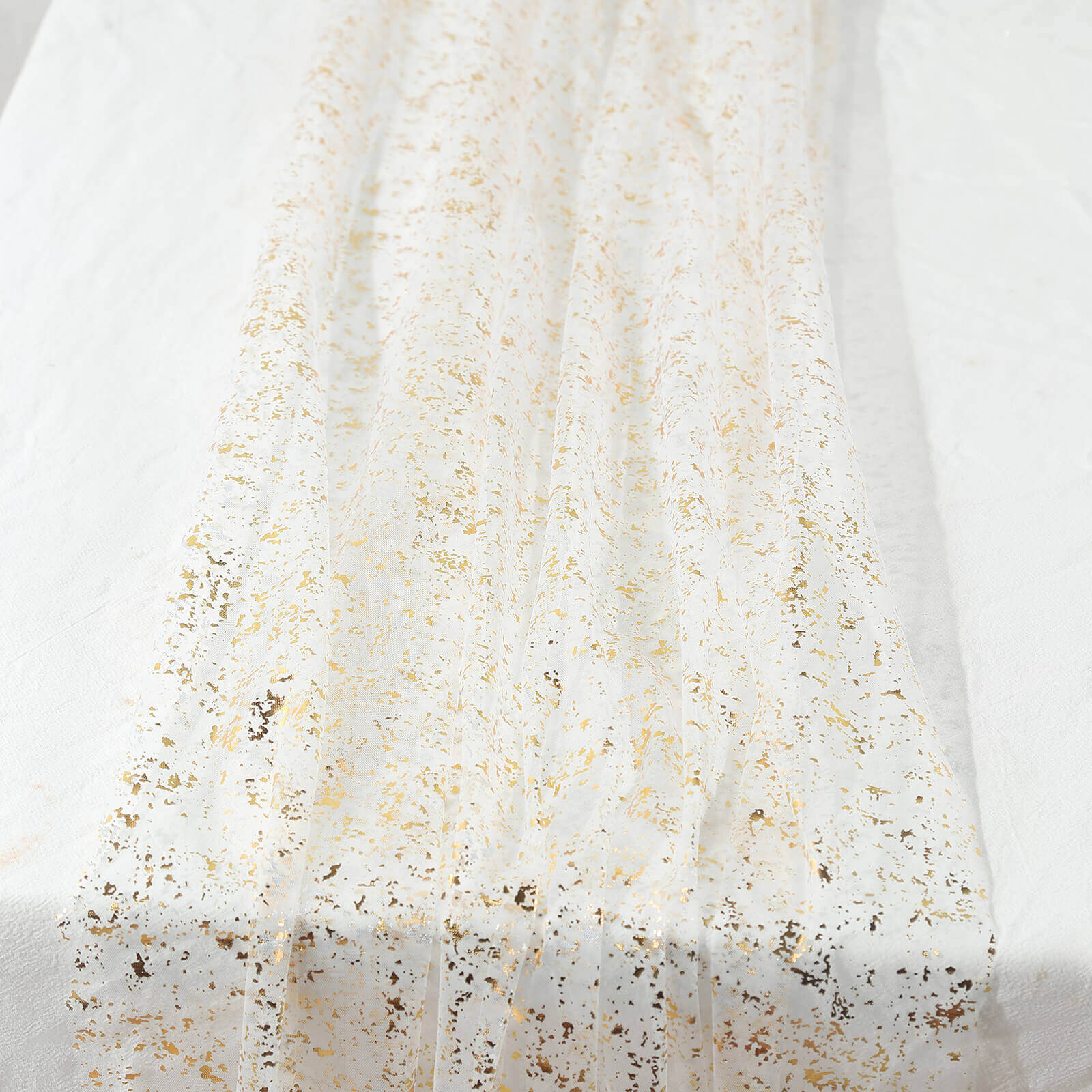Sheer Chiffon 10ft Table Runner Metallic Gold Glittered Design - Sparkling Table Decor