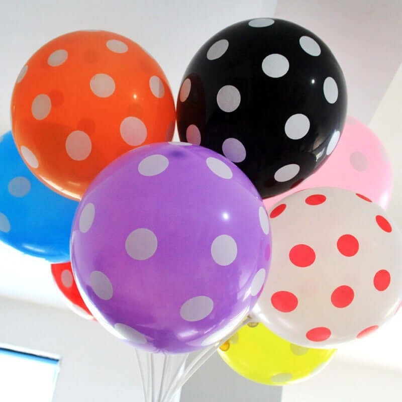 25 Pack 12" Red and White Fun Polka Dot Latex Party Balloons