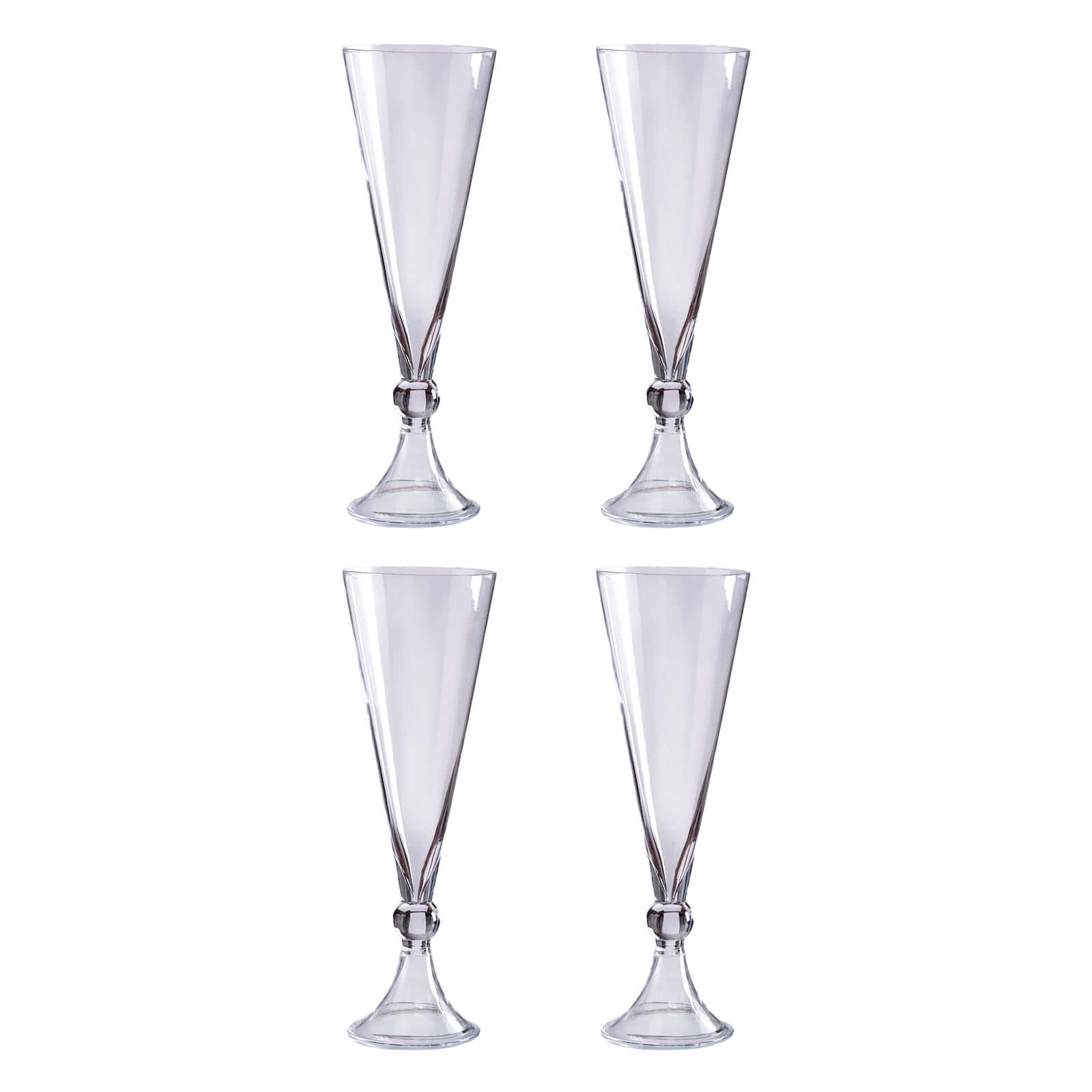 4-Pack Glass Trumpet Vases Reversible Crystal Ball Design Clear - Stylish Floral Table Centerpieces 14"