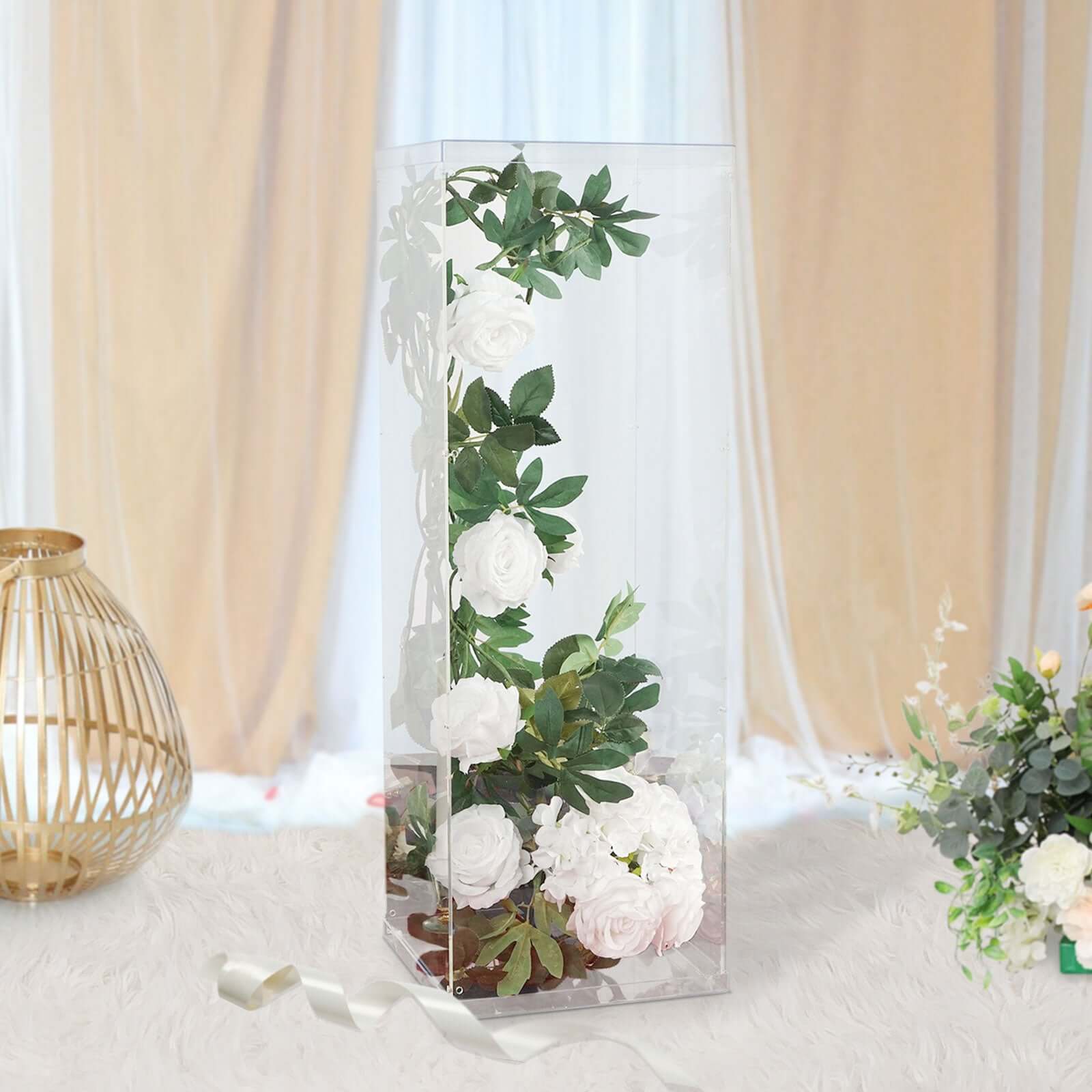 32" Clear Acrylic Display Box, Transparent Pedestal Riser with Interchangeable Lid and Base