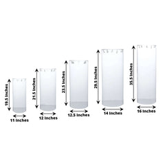 Set of 5 Clear Acrylic Cylinder Pedestal Stands, Wedding Pillar Plinth Column Cake Dessert Table Display With Hanging Hooks