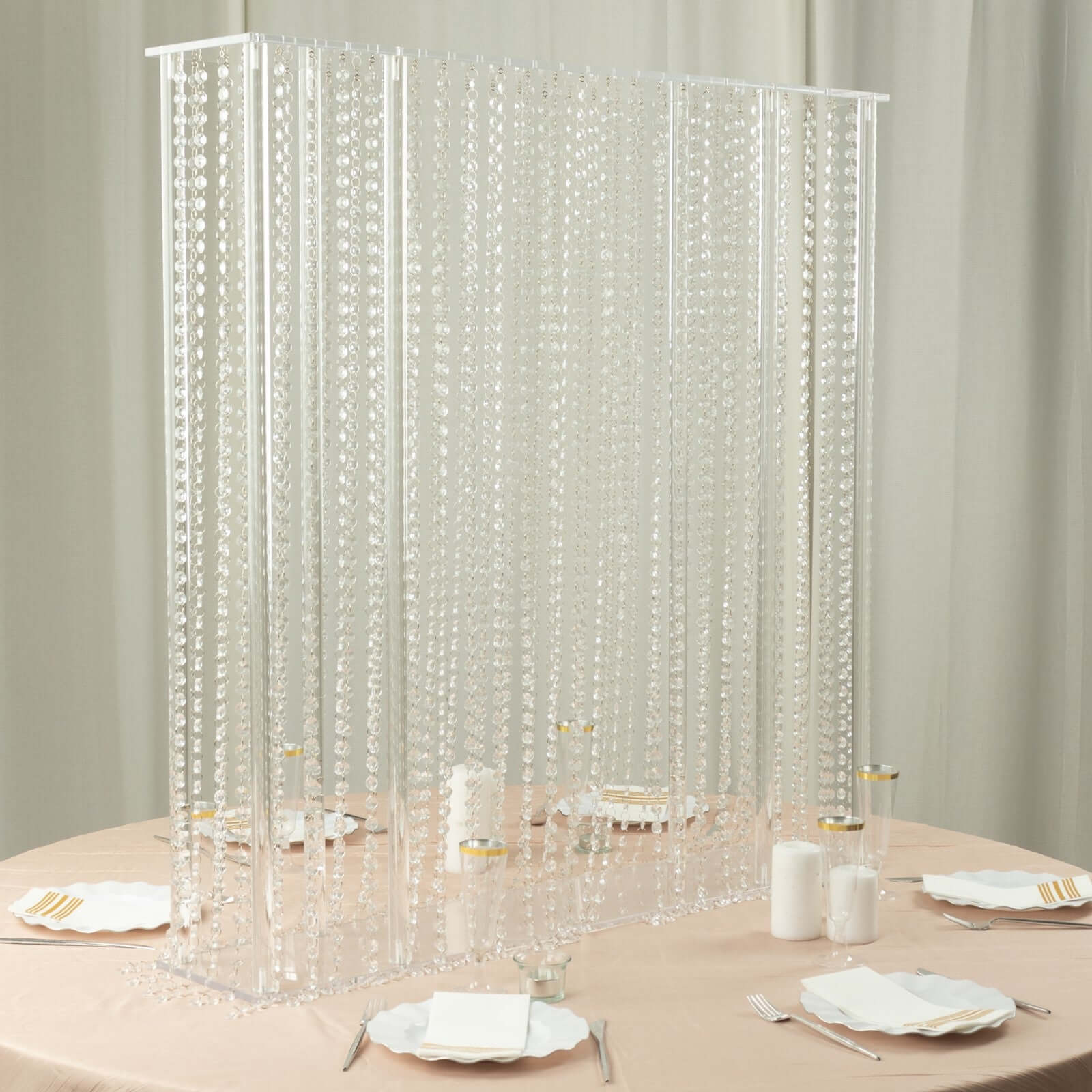 Acrylic Centerpiece Stand Rectangular Design with Pre-chained Crystal Beads Clear - Durable Flower Pedestal for Table or Floor 40"x40"