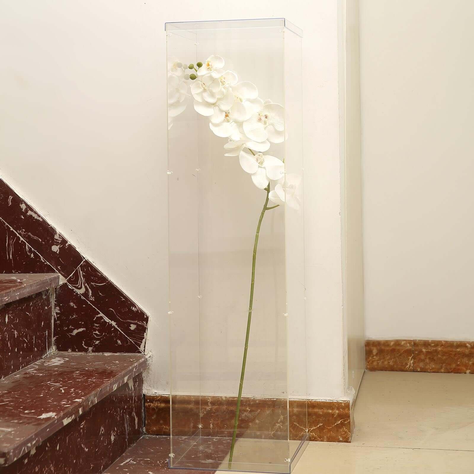 40" Floor Standing Clear Acrylic Display Box, Transparent Pedestal Riser with Interchangeable Lid and Base