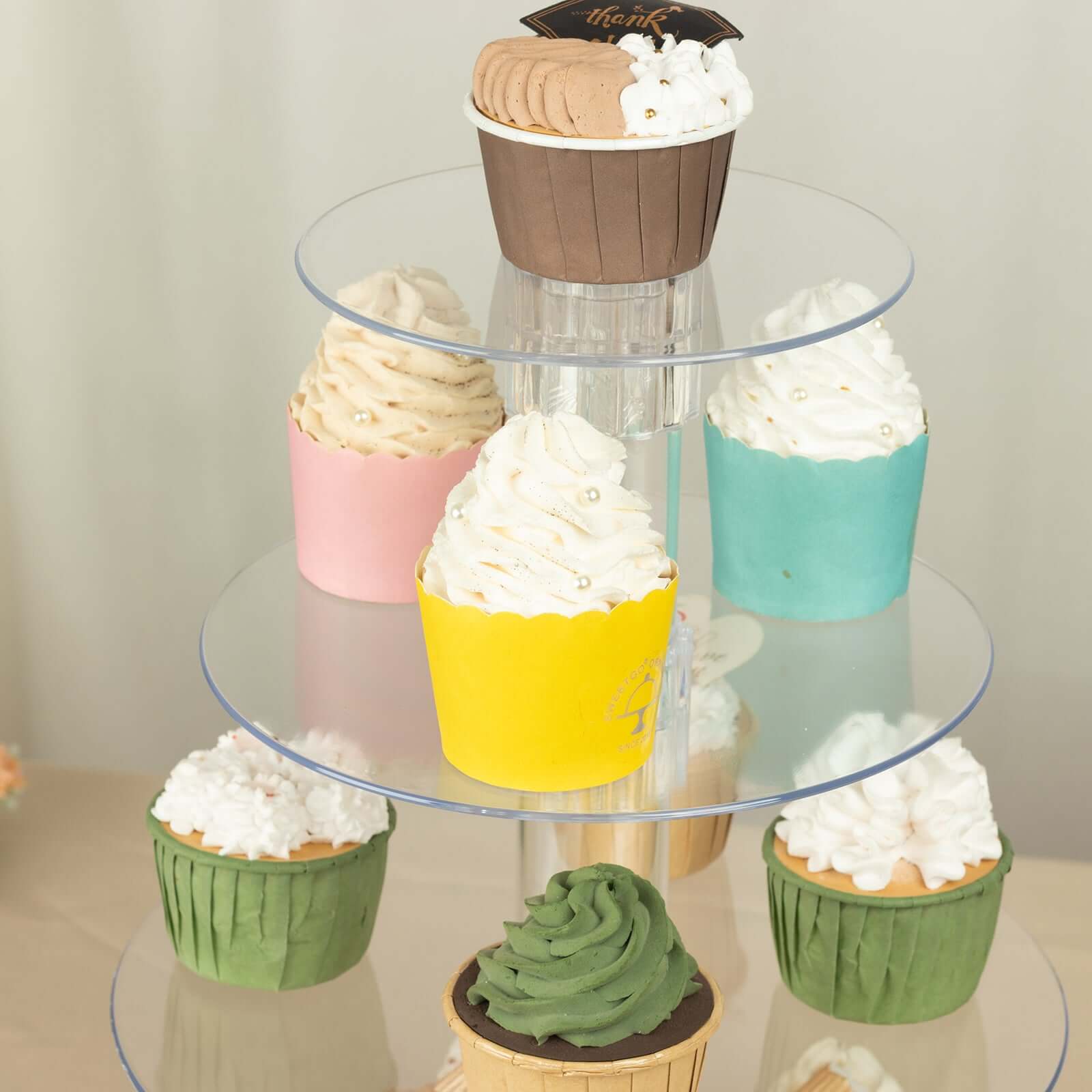 4-Tier Acrylic Round Cupcake Stand Clear - Heavy Duty Easy To Assemble Dessert Tower Holder Pastry Display with Film Sheets for Modern Minimalist Buffet Party Tables 14"