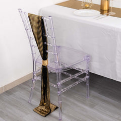 5 Pack Chair Sashes Shiny Foil Polyester 6"x108" Black/Gold - Stylish Disco Mirror Ball Event Decor