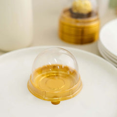 50-Pack Favor Containers Round Dome Design Gold and Clear - Plastic Party Boxes for Cupcakes and Sweets 3"