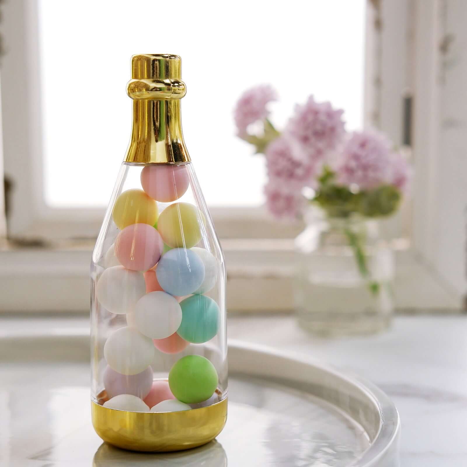 12-Pack Fillable Mini Champagne Bottle Candy Container Clear Gold - Unique Candy Treat Favor Containers 6"
