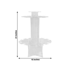 3-Tier Round Champagne Glass Holder Tower Clear Acrylic - Flute Display Rack Cocktail Tree Stand Holds 23 Stemware + 1 Bottle for Professional & Home Use 21"