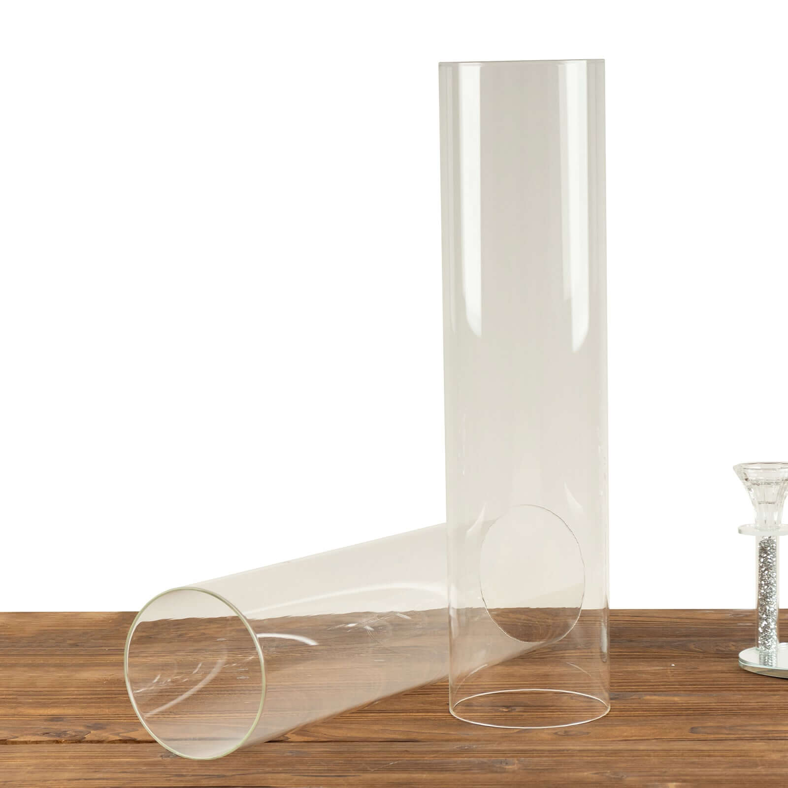 2-Pack Clear Glass Candelabra Shades Open End Hurricane Design - Stylish Table Centerpiece 20"