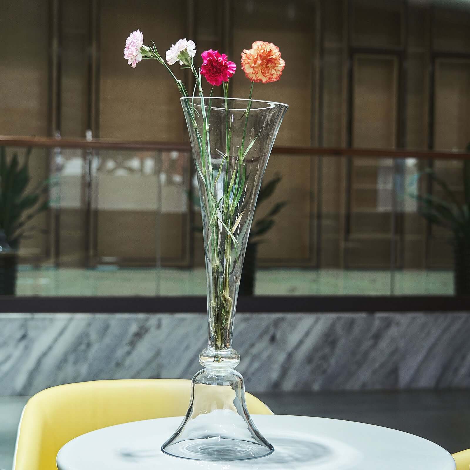 Set of 2 Glass Trumpet Vases Reversible Clarinet Style Clear - Decorative Flower Centerpieces for Events 28"
