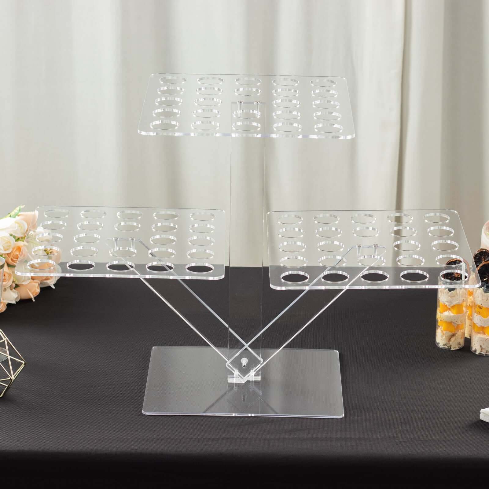 3-Tier Acrylic Square Ice Cream Cone Holder Clear - Foldable Multi-Purpose Dessert Display Stand with 72-Slots for Stylish Food Presentation 18" Tall
