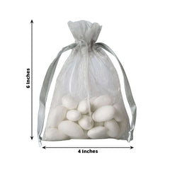 10 Pack 4"x6" Silver Organza Drawstring Wedding Party Favor Gift Bags