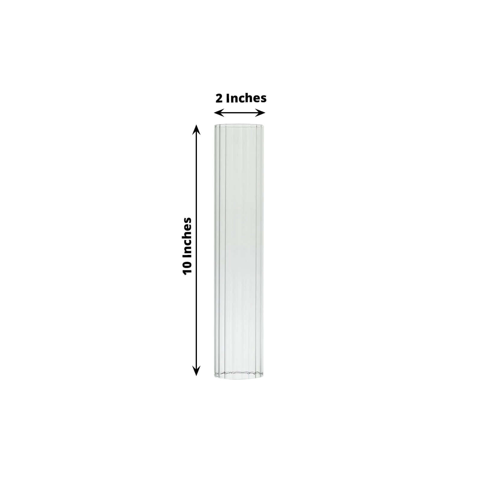 2-Pack Clear Ribbed Glass Hurricane Shades Open End Design - Stylish Candelabra Pillar Candle Holder Table Centerpiece 10"
