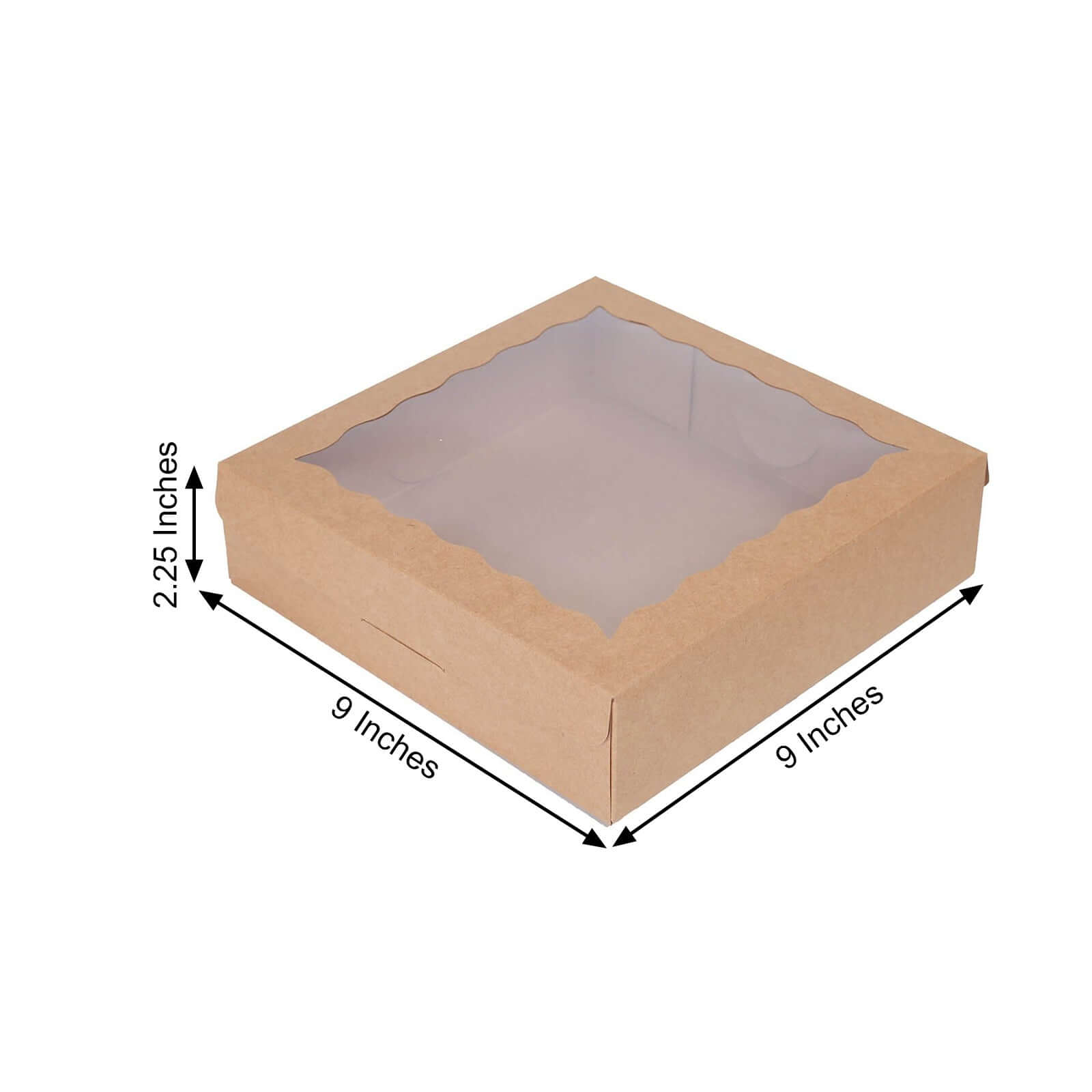 12-Pack Cardstock Bakery Boxes with PVC Window Natural Brown - Versatile Cake Containers for Donuts Muffins & Homemade Goods 9"x9"x2"