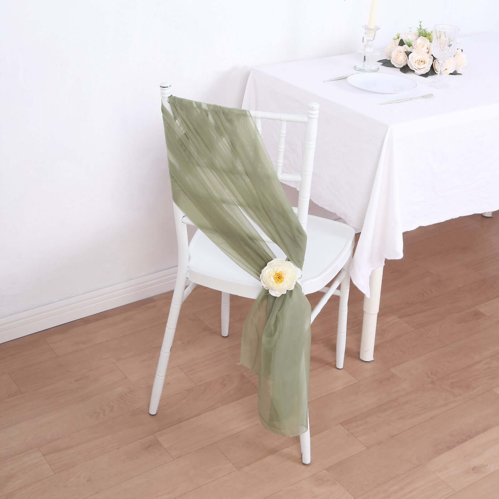 5 Pack Premium Chiffon Chair Sashes Dusty Sage Green - Soft & Lightweight Designer Chair Bows 22"x78"