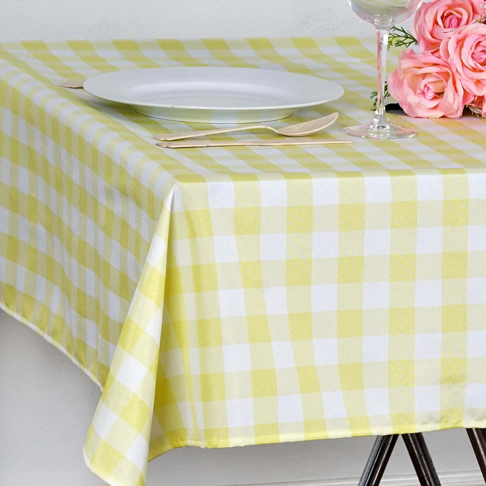 54"x54" White Yellow Seamless Buffalo Plaid Square Table Overlay, Checkered Gingham Polyester Table Overlay