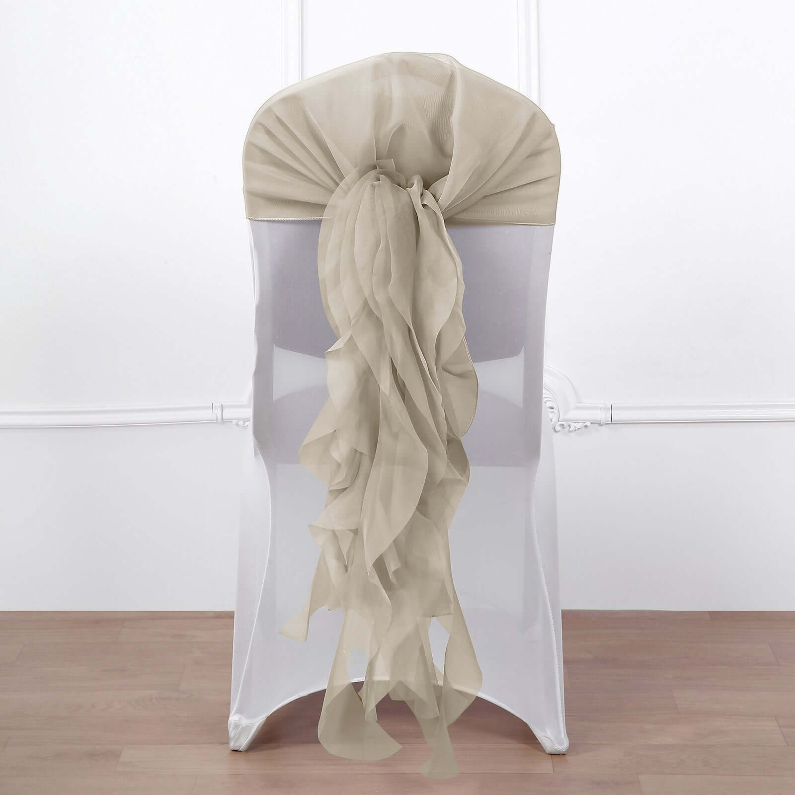 Chiffon Chair Sash with Curly Design Beige - Stylish Chair Decorations