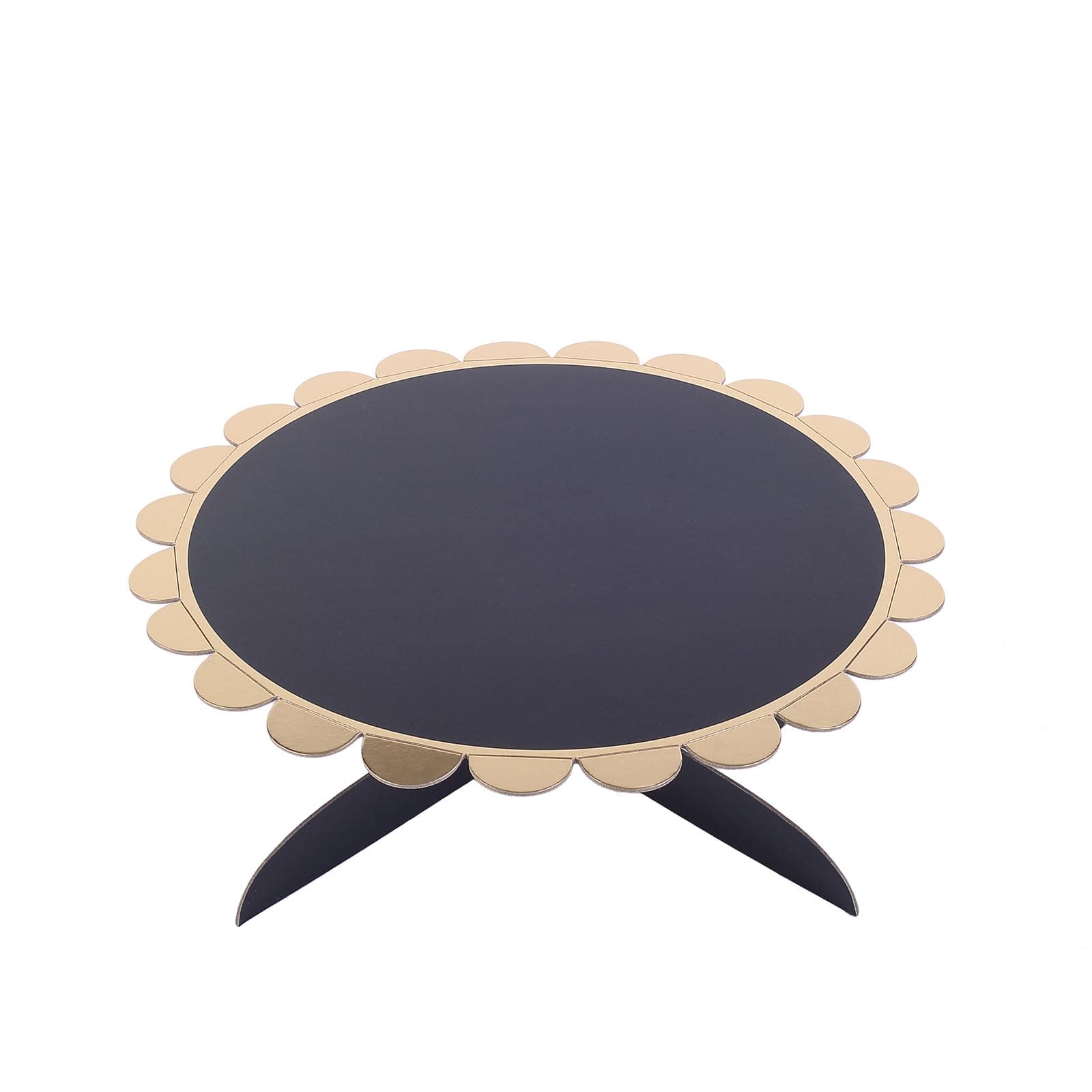 1-Tier Cardboard Cake Stand Black - Stylish Reusable Cupcake Dessert Holder with Gold Scalloped Rim for Baby Showers Birthdays & Events 13"