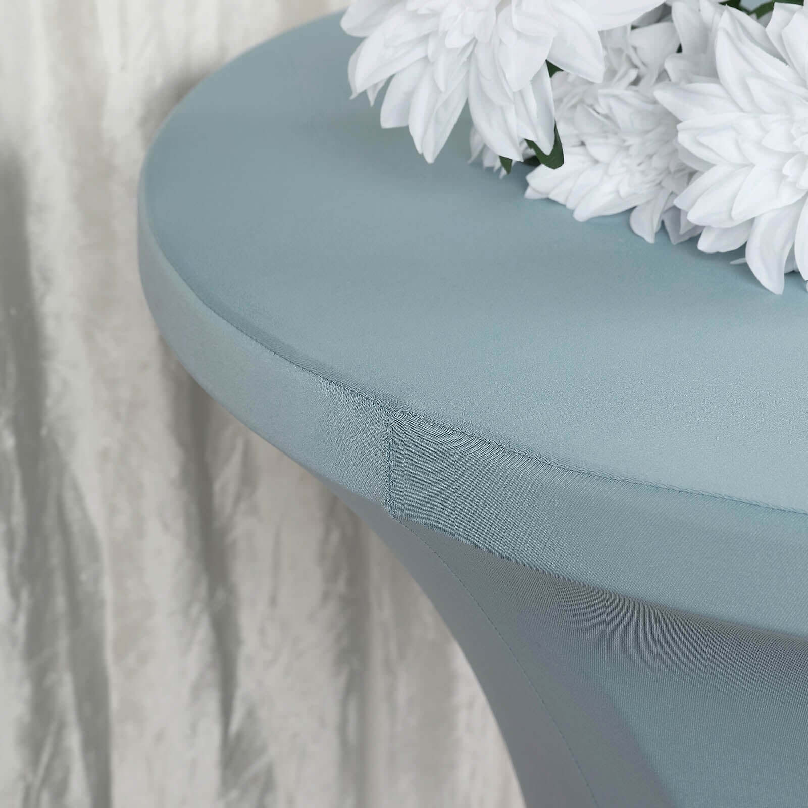 Spandex 24"-32" Round Cocktail Table Cover Dusty Blue - Easy to Maintain Stretch Fitted Highboy Tablecloth