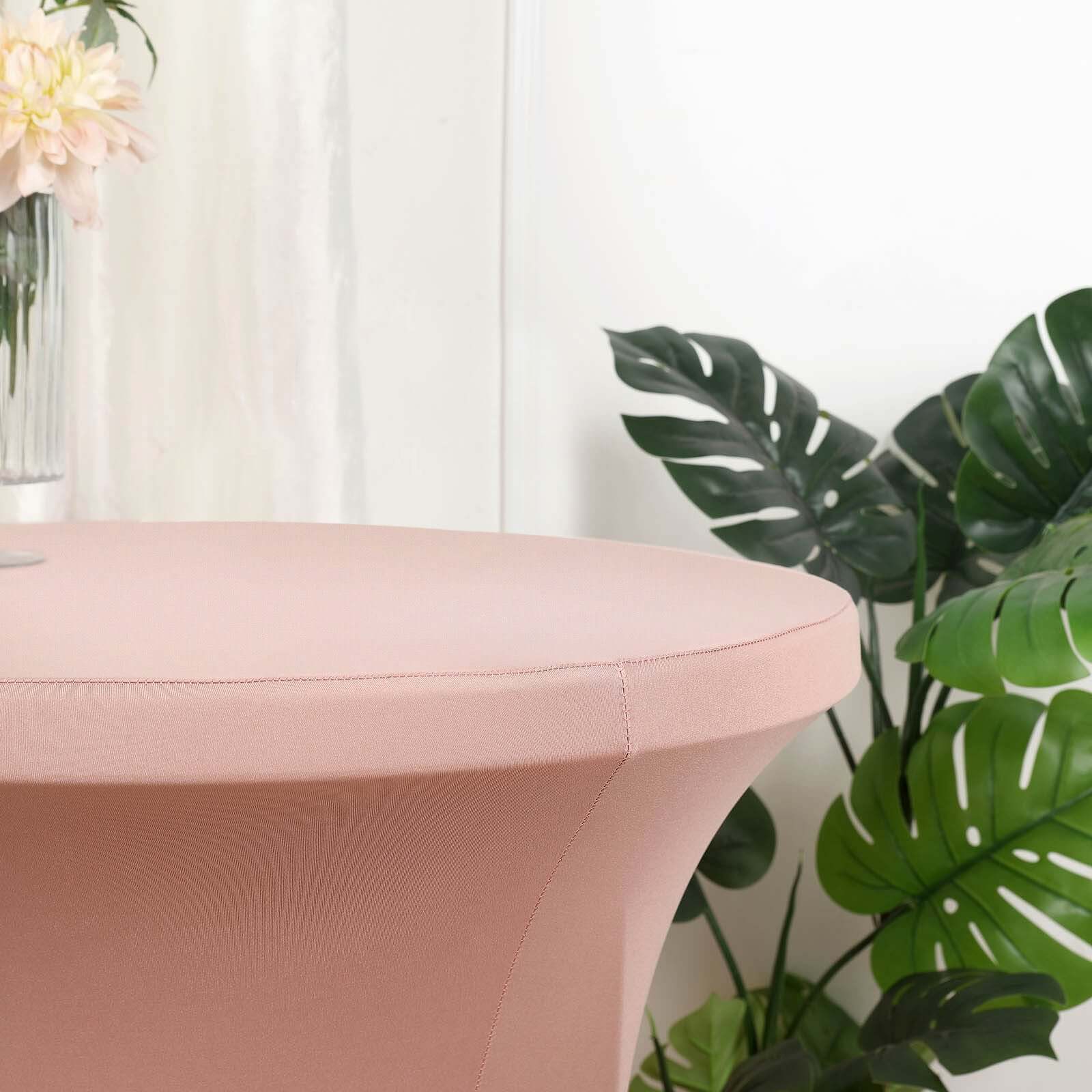 Spandex 24"-32" Round Cocktail Table Cover Dusty Rose - Easy to Maintain Stretch Fitted Highboy Tablecloth