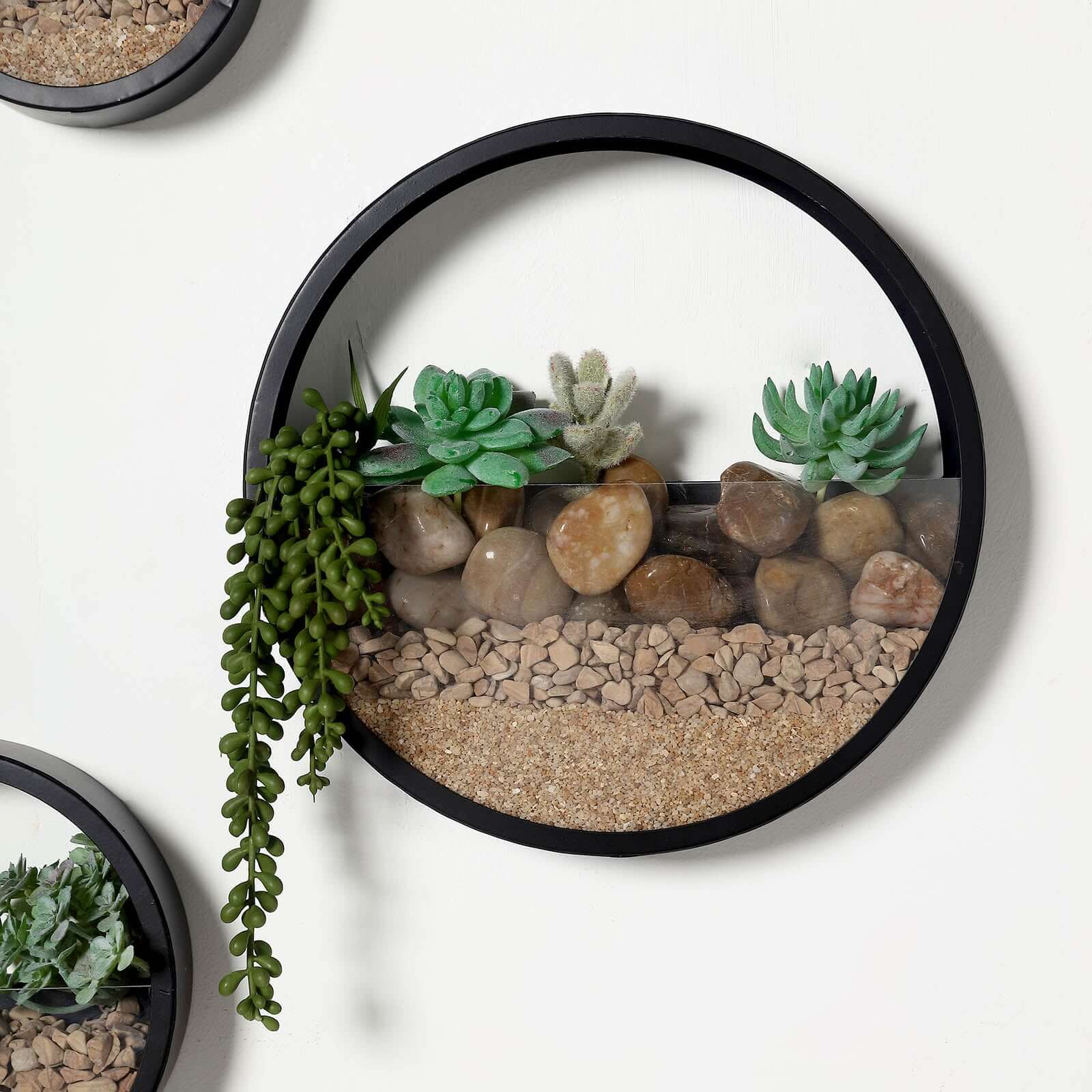 Set of 3 Black Half Moon Wall Planters, Round Metal Wall Hanging Planter, Modern Indoor Outdoor Terrarium - 6",8",12"