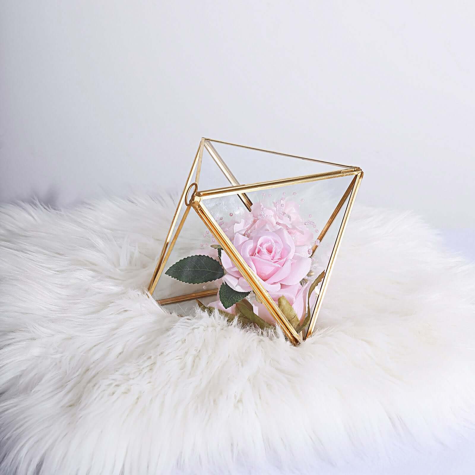 Glass Terrarium Hanging Diamond Prism Design Metal Gold - Geometric Holder for Air Plants & Displays 9"