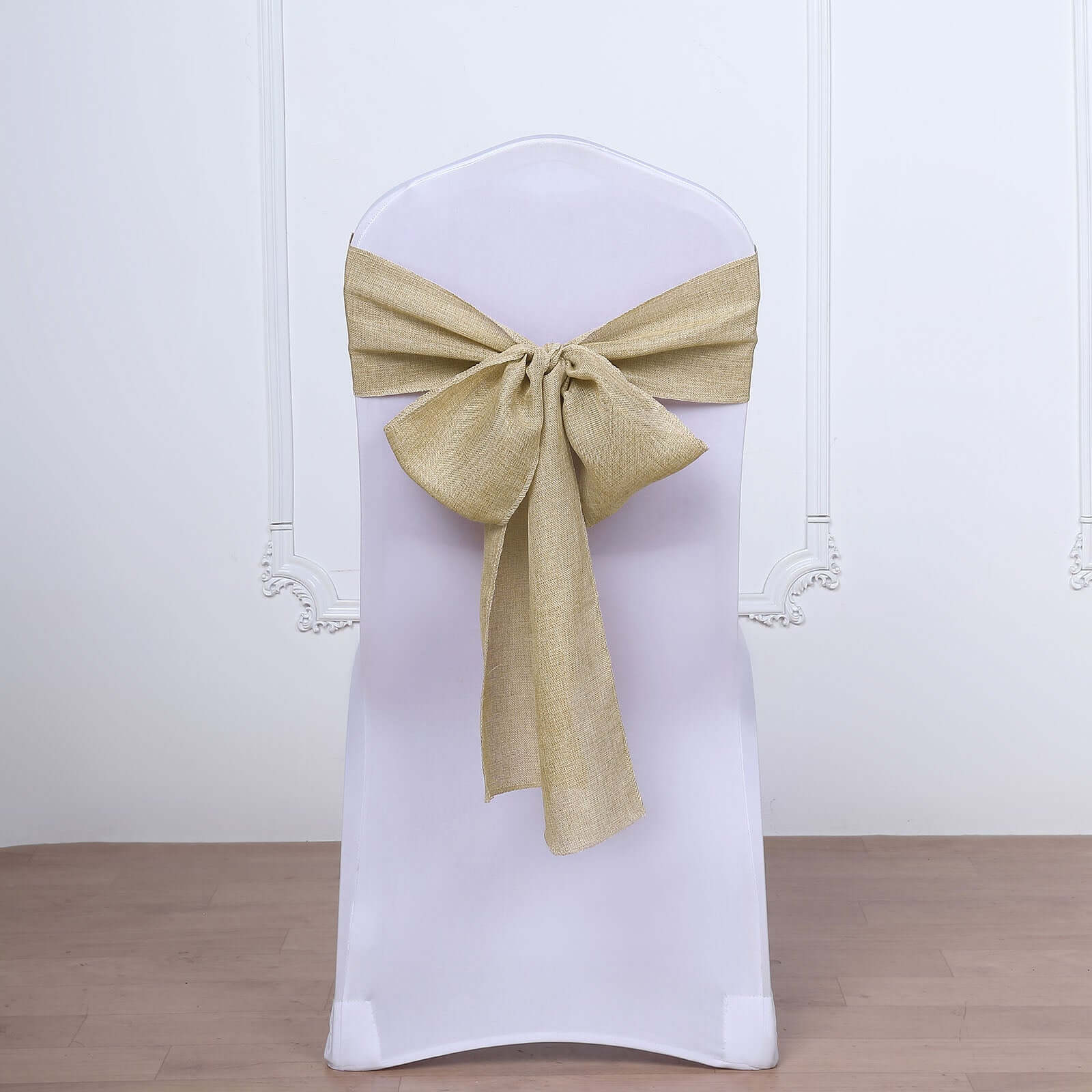 5 Pack Jute Faux Burlap 6"x108" Chair Sashes Natural - Boho Chic Linen Decor