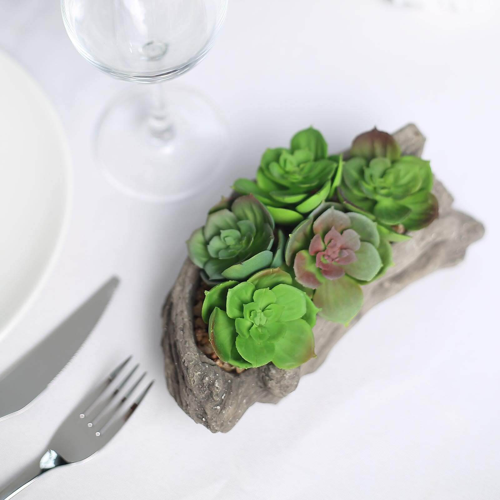 Perle Von Nurnberg Artificial Succulents Arrangements in 7" Log Planter - Lifelike Faux Plant for Stylish Home Bathroom Tabletop Indoor Outdoor Greenery Decor