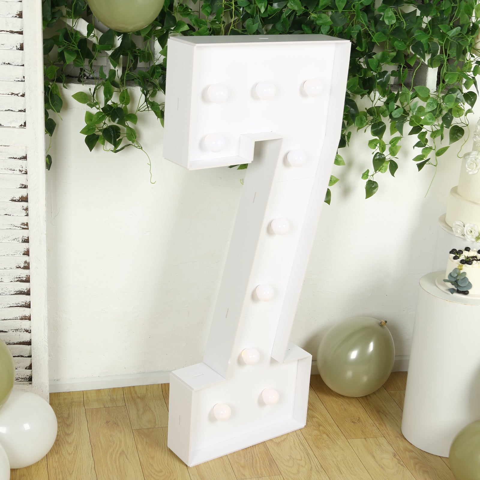 Giant LED Marquee Light Up Number "7", White 4ft Pre-Cut Foam Board with 10 Warm White Battery Operated LEDs, Glue Gun and Sticks