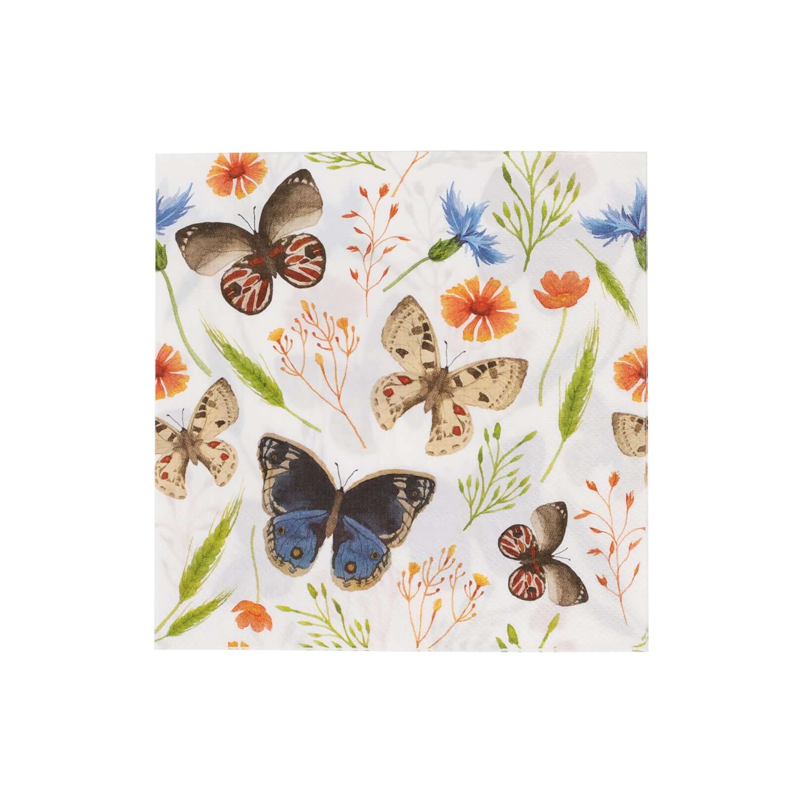 50-Pack Paper Beverage Napkins with Field Herbs and Butterfly Print Ivory - 2 Ply Disposable 18GSM Garden Party Napkins 5"x5"