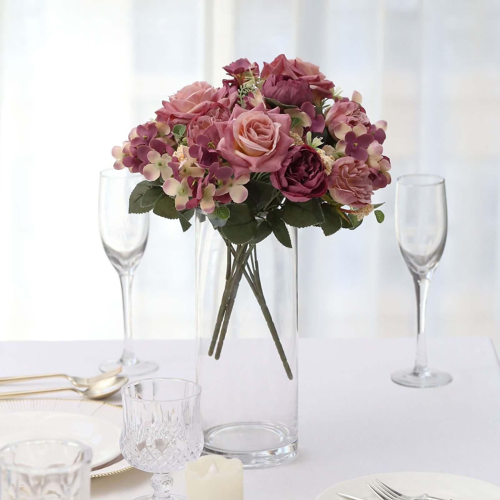 2 Pack Artificial Rose & Peony Floral Arrangements – 12" Dusty Rose Silk Bouquets for Weddings & Home Décor