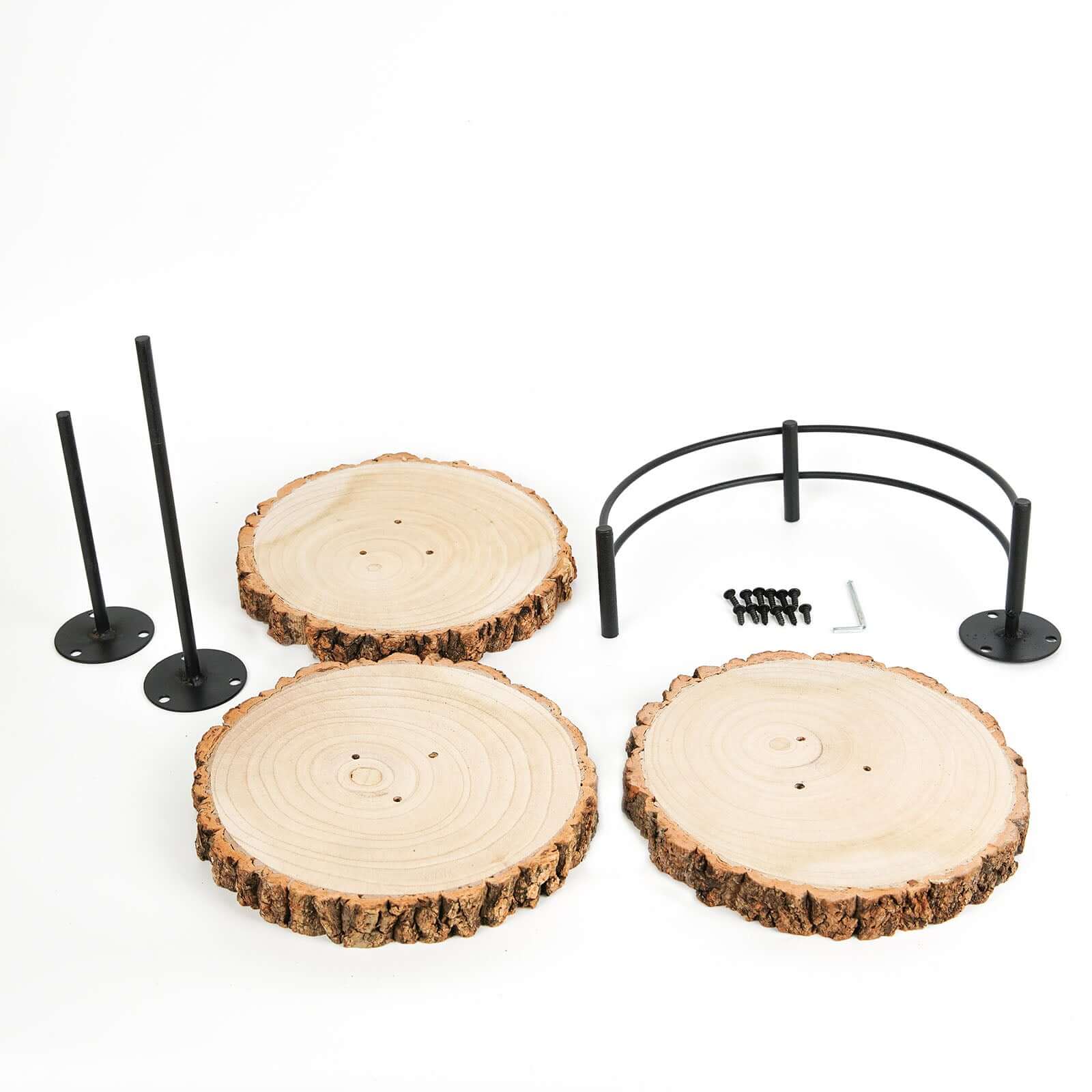 3-Tier Wooden Cheese Board Stand Half Moon Wood Slice Design - Rustic Cupcake Centerpiece 12" Tall