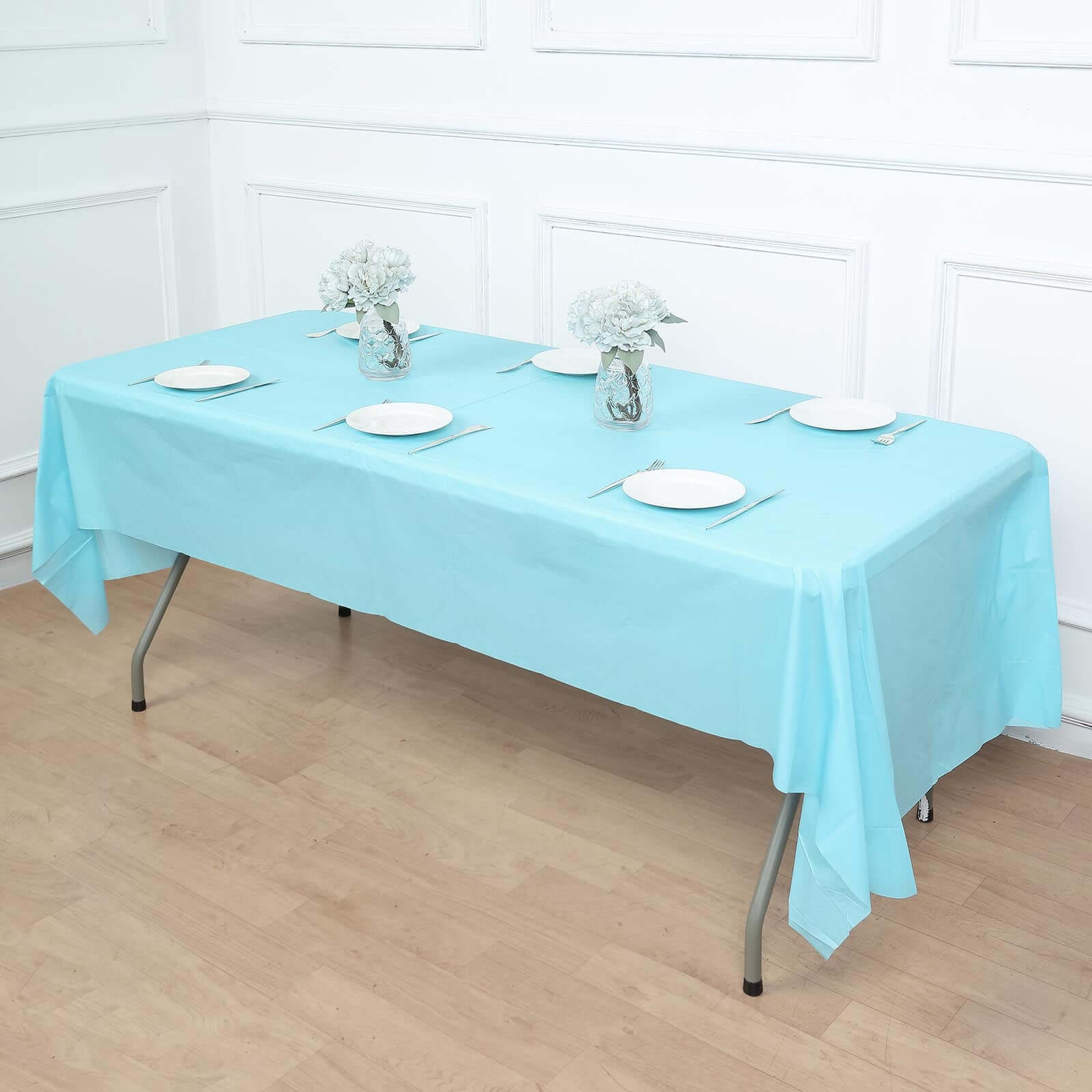 Plastic Table Cover Serenity Blue Rectangle - Lightweight PVC Disposable Tablecloth 54"x108"