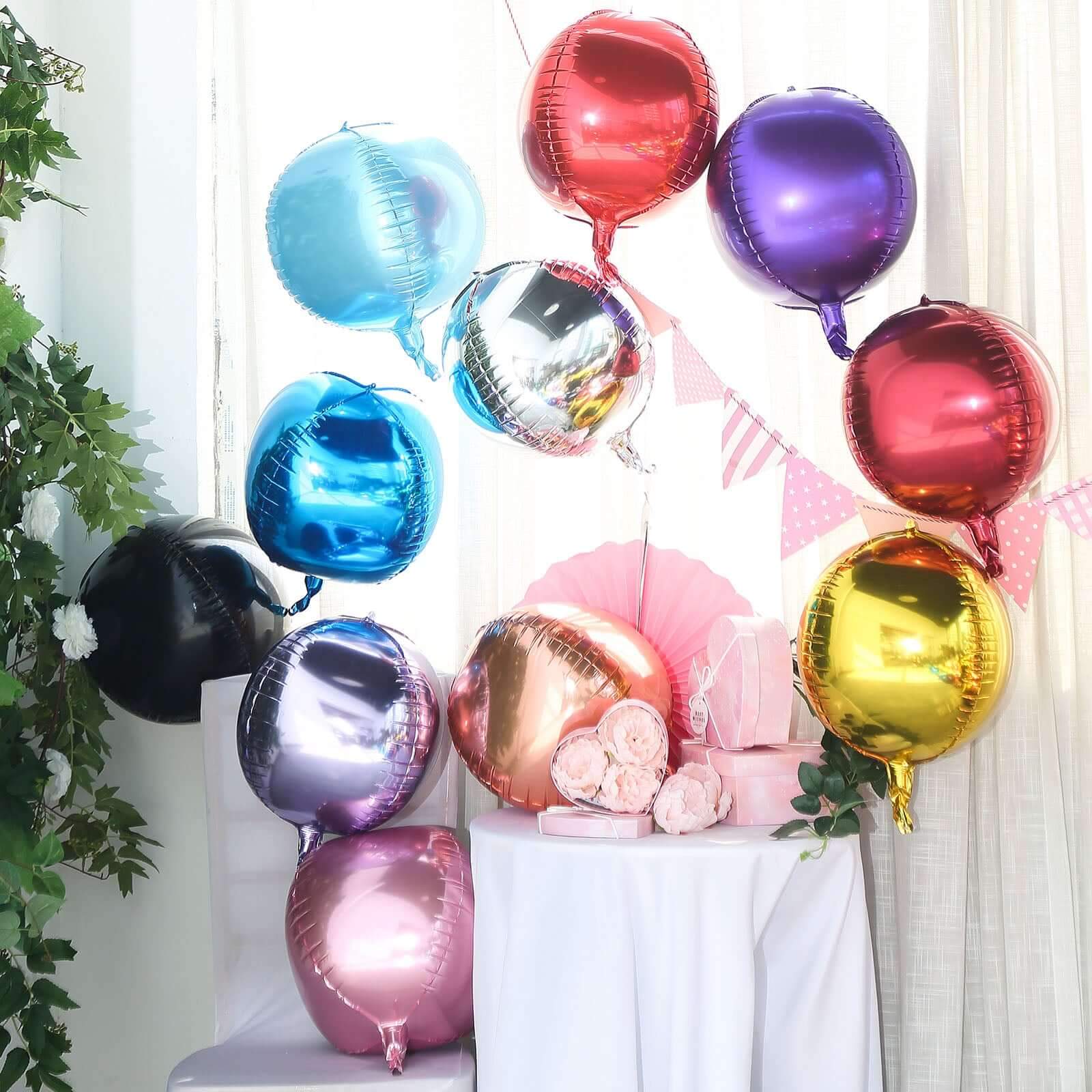 2 Pack 12" 4D Metallic Blue Sphere Mylar Foil Helium or Air Balloons