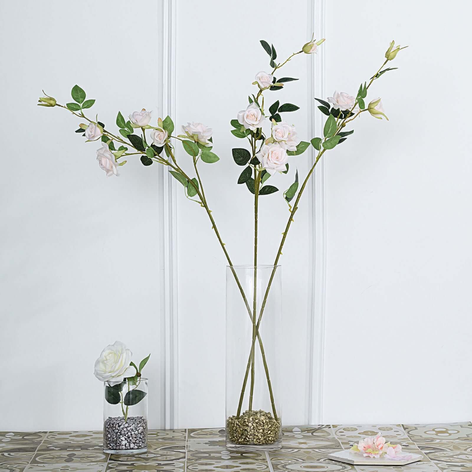 2 Stems 38" Tall Blush Artificial Silk Rose Flower Bouquet