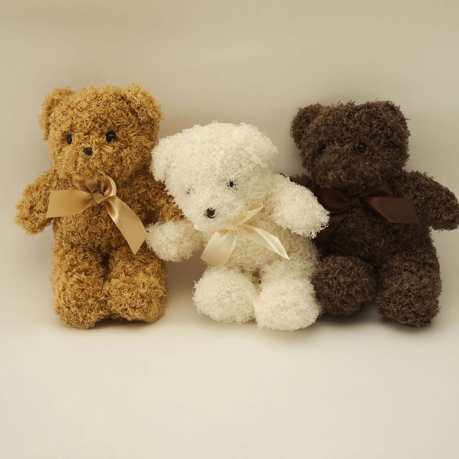 Set of 3 7" Cute Plush Stuffed Teddy Bears Party Favors Centerpiece Decor, Soft Toy Animals Party Decorations - Dark Brown,Ivory,Natural