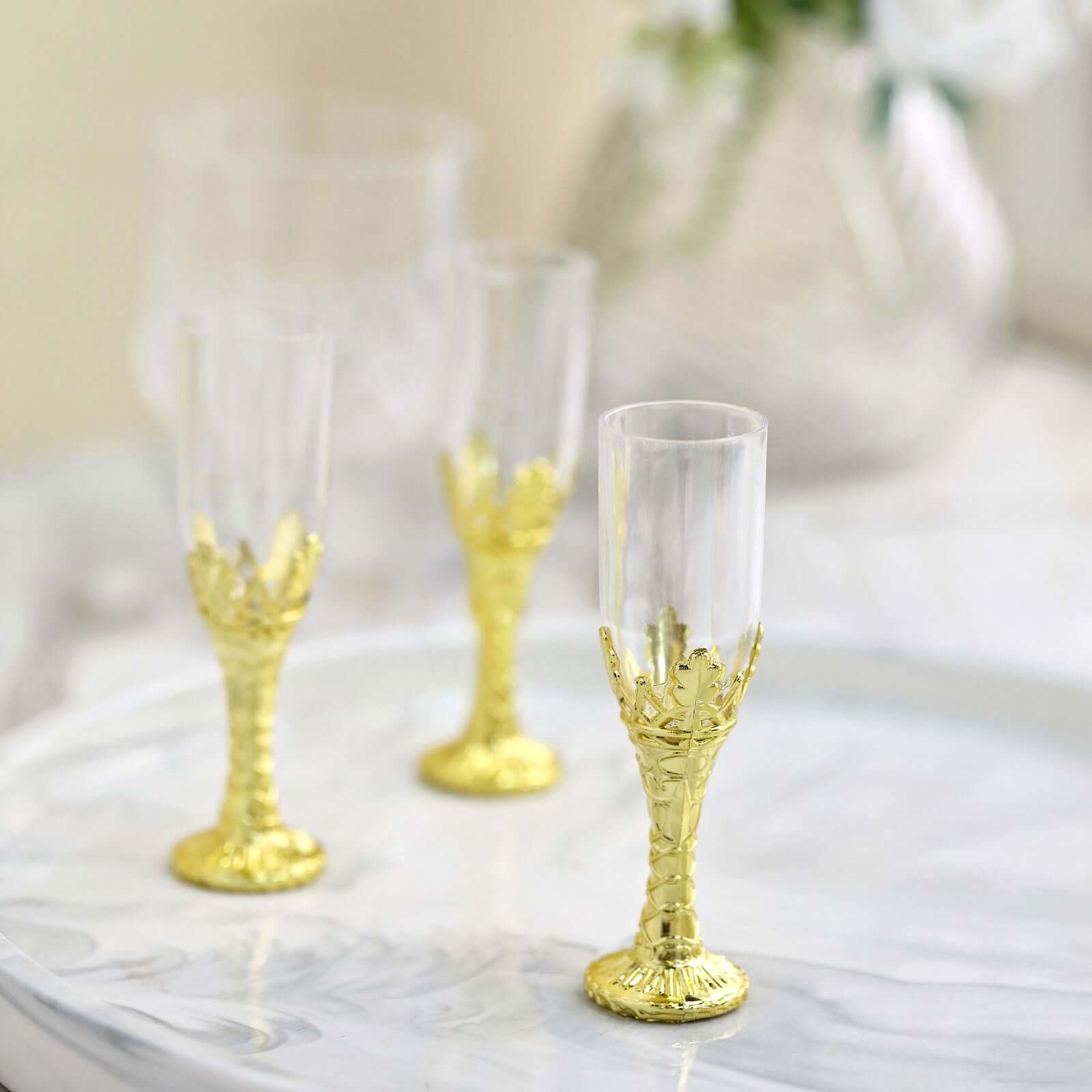 12-Pack Plastic Fillable Mini Candy Container in Champagne Bottle Style Clear Gold - Candy Treat Favor Boxes 4"
